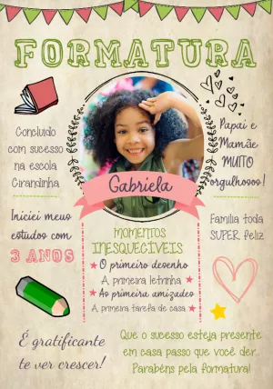 Quadro Formatura Infantil com Foto para Editar Online