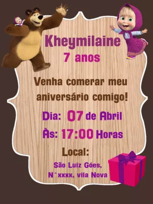Convite Aniversário Masha e o Urso para Editar Online