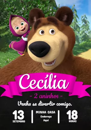 Convite Aniversário Masha e Urso para Editar Online