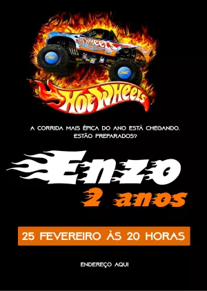 Convite de Aniversário HotWheels Editável para Imprimir
