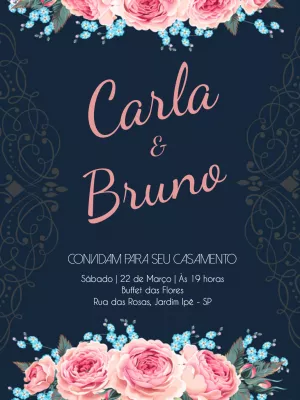 Convite de Casamento Floral Azul e Rosa para Editar Online