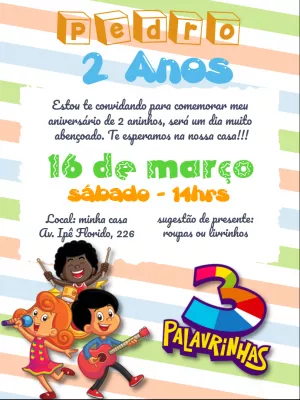 Convite de Aniversário 3 Palavrinhas Editável Online