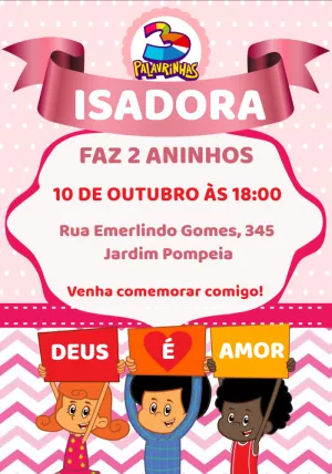Convite Aniversário 3 Palavrinhas para Editar Online