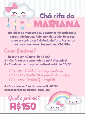 Convite Chá Rifa Chuva de Bençãos para Editar Online
