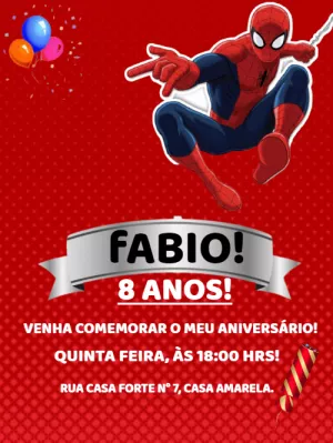 Convite de Aniversário Homem Aranha para Editar Online