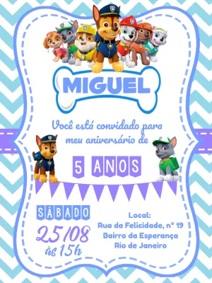 Invito di compleanno Paw Patrol – Statico – Pedro Henrique
