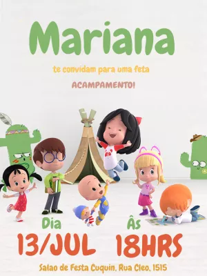 Convite de Aniversário Cléo e Cuquin Acampamento para Editar