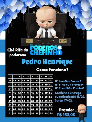 Convite Chá Rifa Poderoso Chefinho para Editar Online