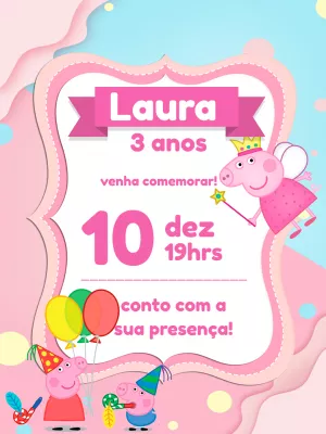 Convite de Aniversário Peppa Pig Rosa para Editar Online