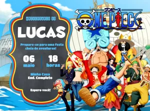 Convite de Aniversário One Piece com a Tripulação para Editar