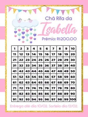 Chá Rifa Chuva de Amor com Nuvem Fofa para Editar e Imprimir