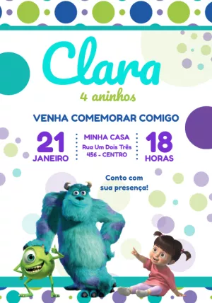 Convite Aniversário Monstros SA com Personagens para Editar Online