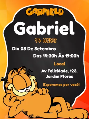 Convite de Aniversário Garfield para Editar e Imprimir Online