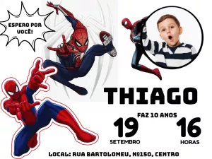 Convite Aniversário Homem Aranha com Foto para Editar Online