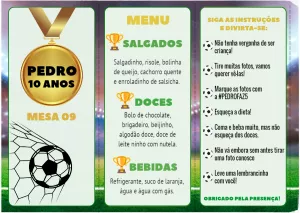 Menu de Mesa Festa Futebol para Editar Online e Imprimir