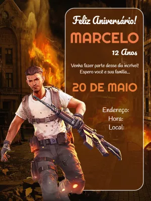 Convite de Aniversário Free Fire com Personagem para Editar
