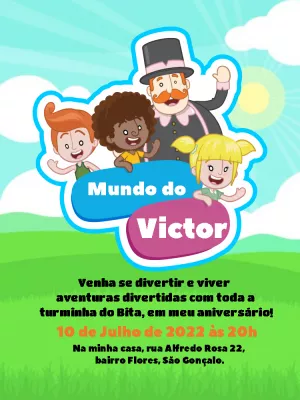 Convite de Aniversário Mundo Bita com a Turminha para Editar
