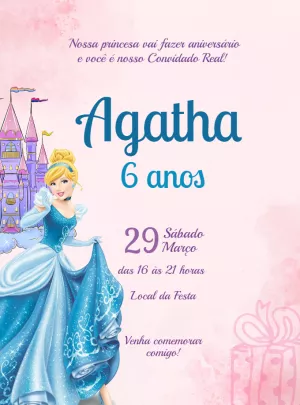 Convite Aniversário Cinderela Princesa para Editar Online