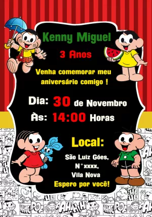 Invitation d'anniversaire Turma da Mônica – Statique – Lilian Designer