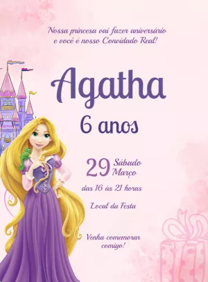 Convite de Aniversário Rapunzel para Editar e Imprimir