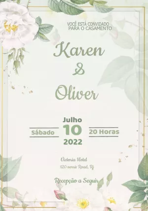 Convite de Casamento Floral com Rosas Brancas para Editar Online