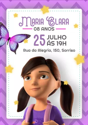 Convite de Aniversário Menina 3D com Borboletas para Editar