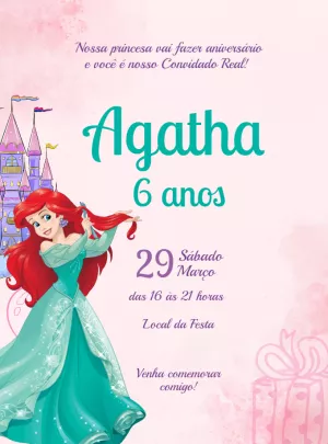Convite de Aniversário Princesa Ariel para Editar Online