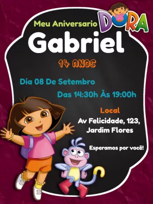 Convite de Aniversário Dora Aventureira para Editar Online