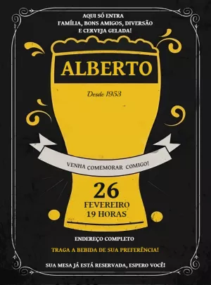 Convite de Aniversário Boteco com Cerveja para Editar Online