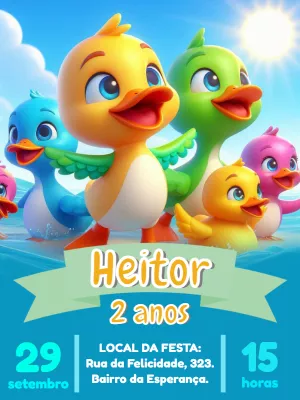 Convite Aniversário Patinhos Coloridos para Editar Online