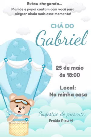 Convite Chá de Bebê Urso Baloeiro para Editar Online