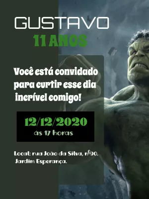 Convite de Aniversário Hulk para Editar Online