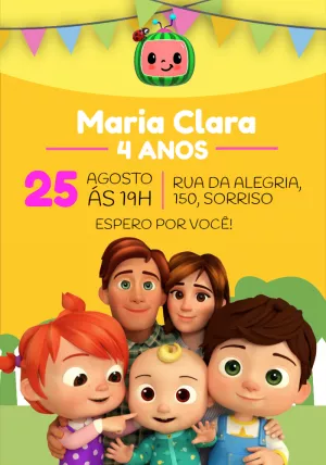 Convite de Aniversário Cocomelon para Editar Online