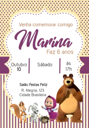 Convite Aniversário Masha e o Urso para Editar Online