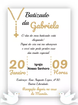 Convite de Batizado com Terço Dourado para Editar Online