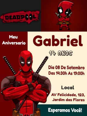 Convite Aniversário Deadpool com Personagem para Editar