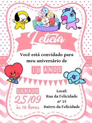 Convite de Aniversário BT21 para Editar Online