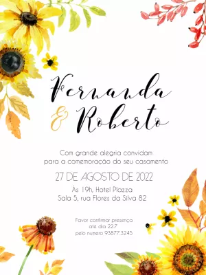 Convite de Casamento Girassol Rústico para Editar Online
