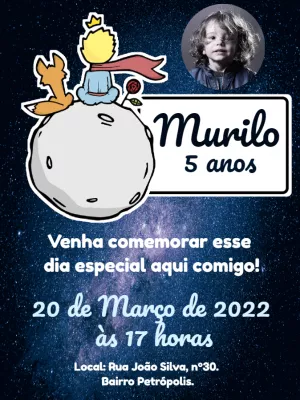 Convite Aniversário Pequeno Príncipe com Foto para Editar Online