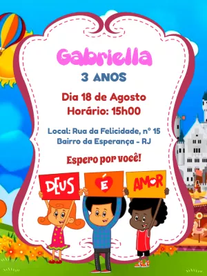 Convite Aniversário 3 Palavrinhas com Personagens para Editar