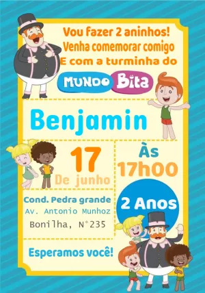 Convite Aniversário Mundo Bita com Personagens para Editar Online