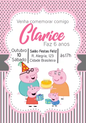 Convite Aniversário Peppa Pig Editável para Imprimir