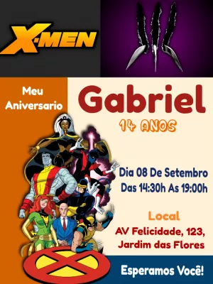 Convite Aniversário X-Men para Editar Online com seus Heróis
