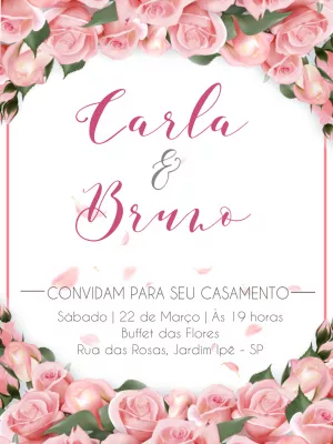 Convite de Casamento Floral com Rosas para Editar Online