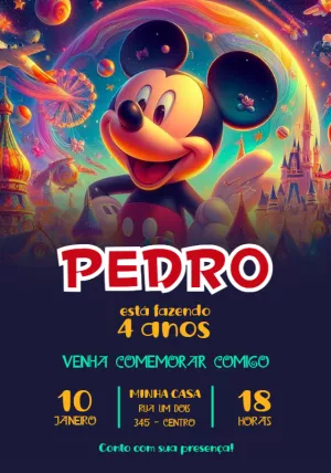 Convite de Aniversário Mickey Mouse para Editar Online