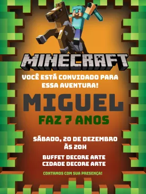 Convite de Aniversário Minecraft Aventura para Editar Online