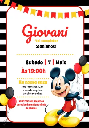 Convite de Aniversário Mickey Mouse para Editar Online