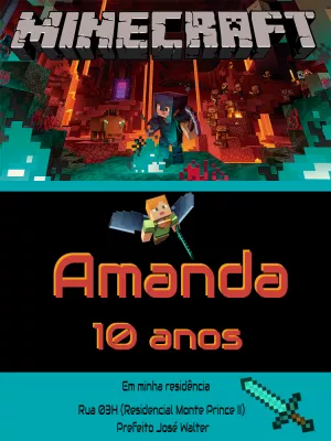 Convite de Aniversário Minecraft com Personagens para Editar