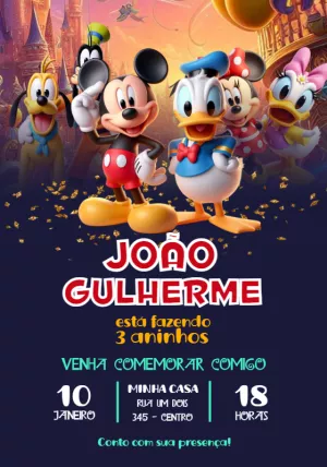 Convite Aniversário Turma do Mickey Mouse para Editar Online