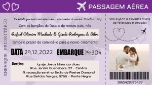 Convite de Casamento Passagem Aérea para Editar Online